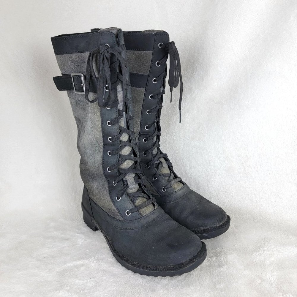 UGG Australia Brystl Grey Black Suede Leather Fur Lined Waterproof Lace Up Boots